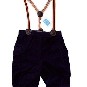 NWT Janie & Jack Navy Corduroy Baby Cargo Pants with Striped Suspenders